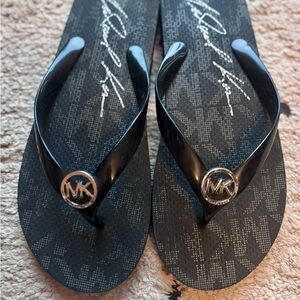 Michael Kors Black Logo Flip Flops Size 9